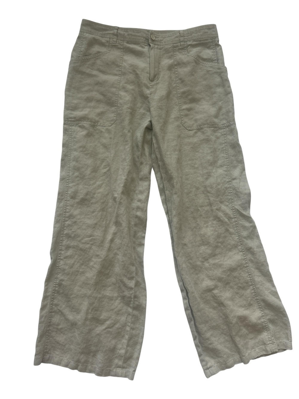 Philippe Adec Olive Cream Wide-Leg Linen Blend Capris 100% linen